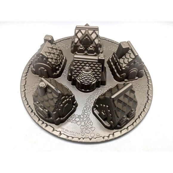 Nordic Ware Cozy Village Cakelet Pan 3D Cast Aluminum Nonstick Baking Mold - Picture 2 of 6